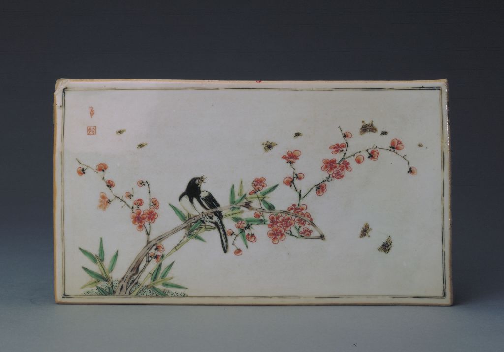 图片[1]-Colorful flower-and-bird rectangular porcelain plate-China Archive